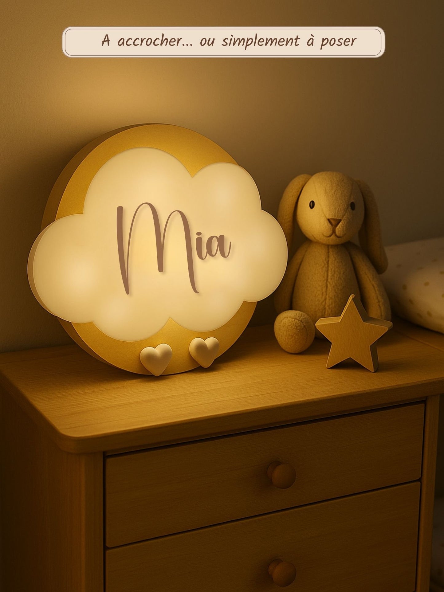 Veilleuse Collection Tendresse : Coeurs Blancs - Prénom Rose