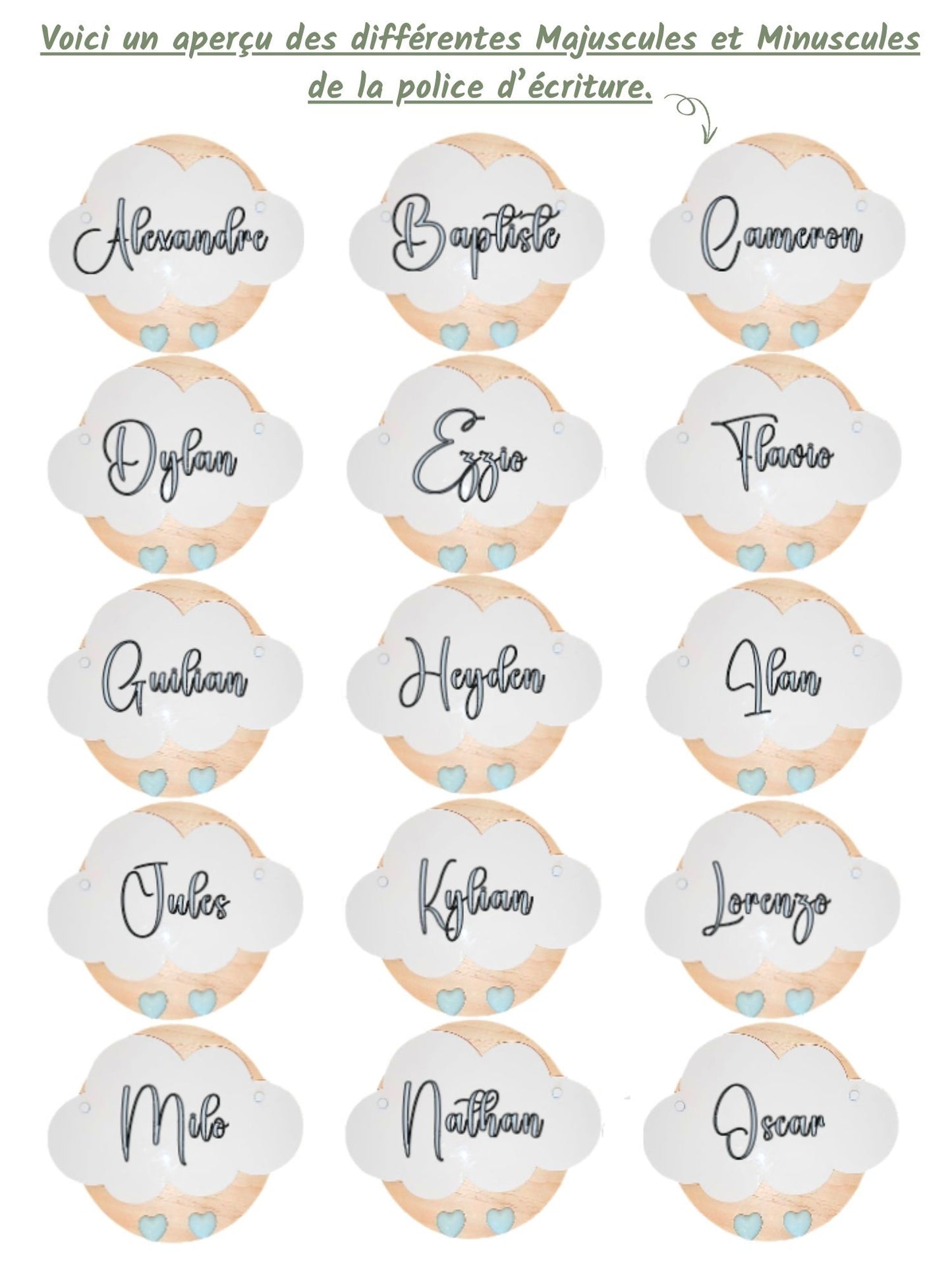 Veilleuse Collection Tendresse : Coeurs Blancs - Prénom Beige