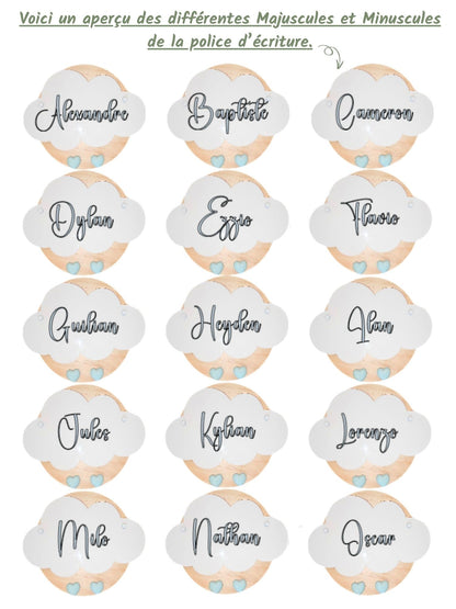 Veilleuse Collection Tendresse : Coeurs Blancs - Prénom Beige