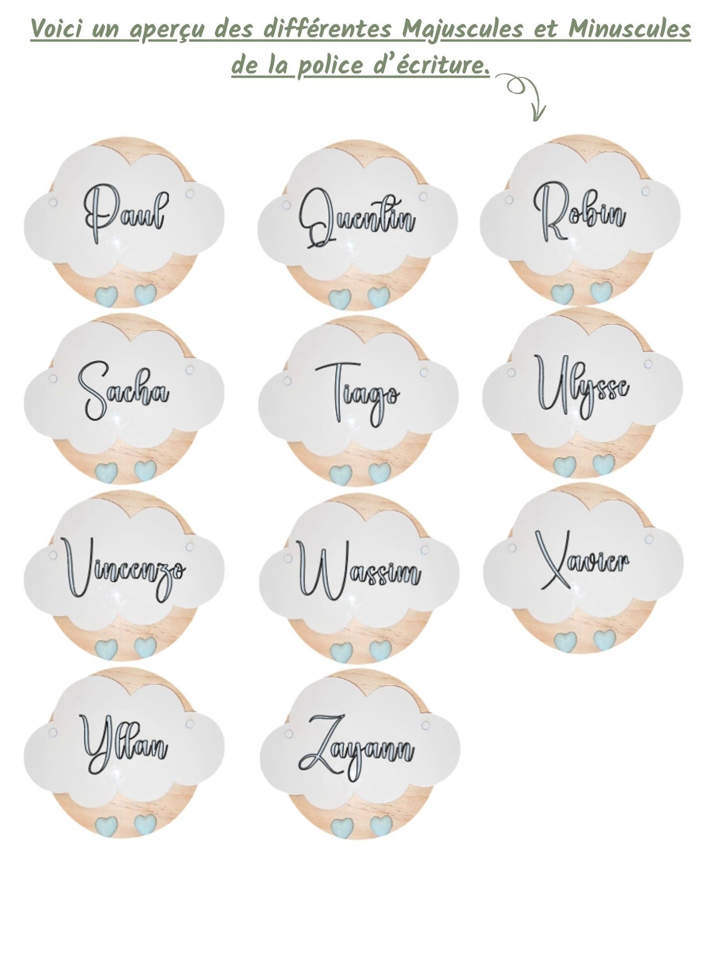 Veilleuse Collection Tendresse : Coeurs Blancs - Prénom Beige