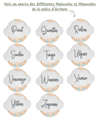 Veilleuse Collection Tendresse : Coeurs Blancs - Prénom Beige