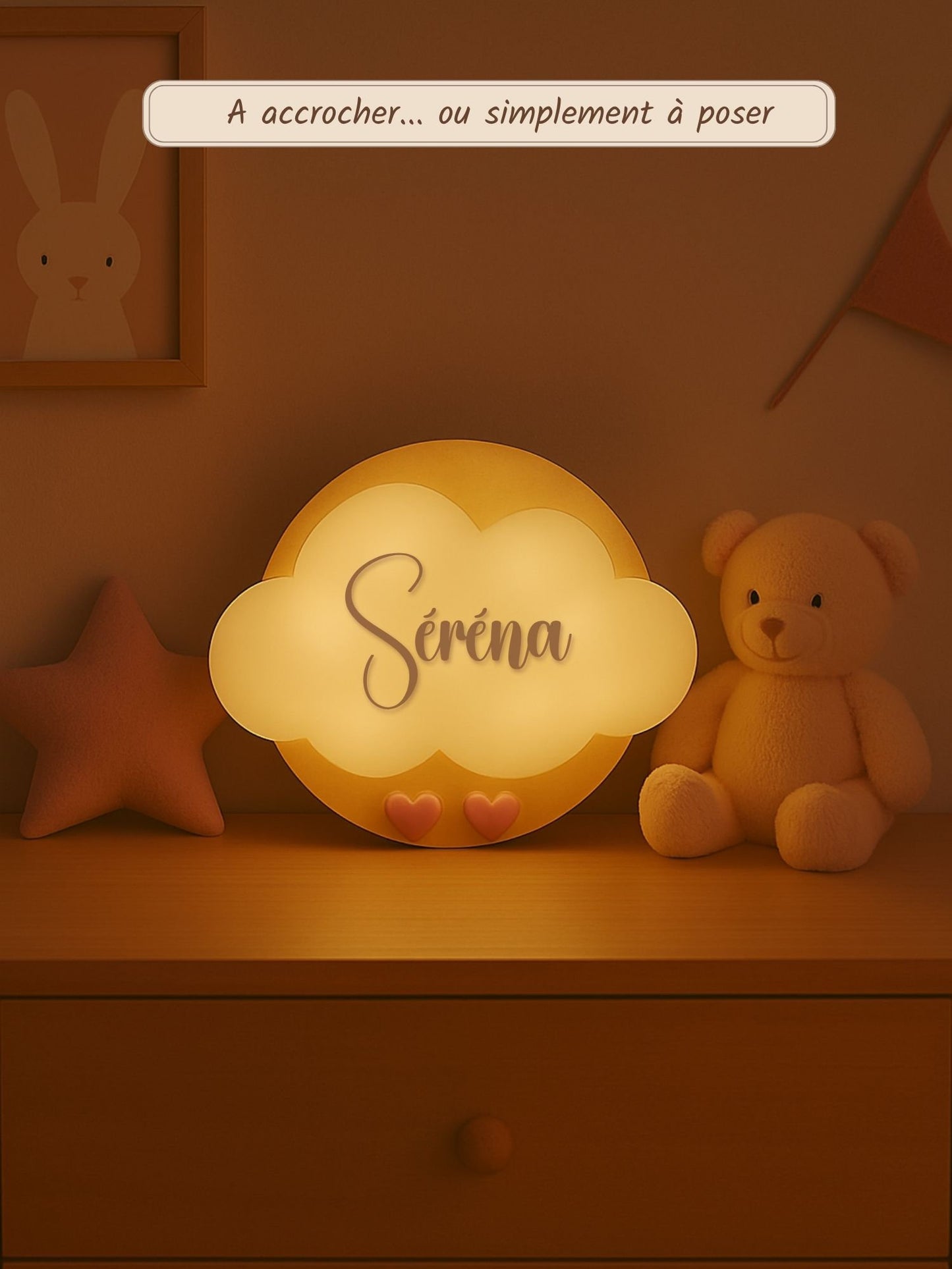 Veilleuse Collection Tendresse : Coeurs Roses - Prénom Rose