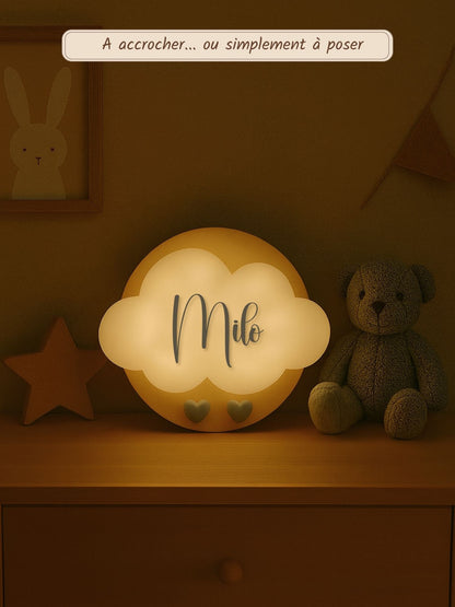 Veilleuse Collection Tendresse : Coeurs Blancs - Prénom Bleu