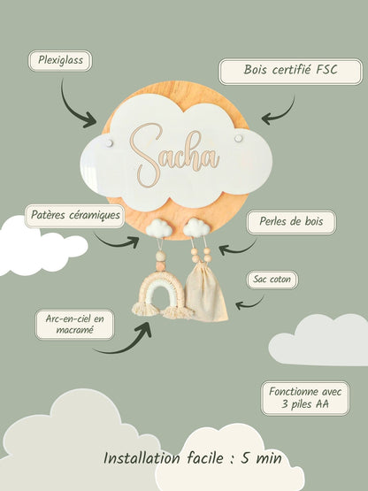 Veilleuse Collection Douceur : Nuages Blancs - Prénom Bleu