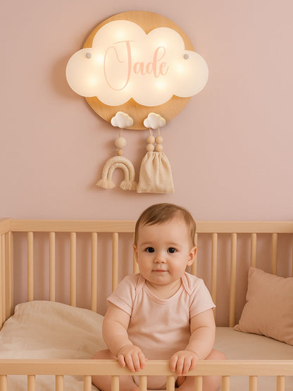 Veilleuse Collection Douceur : Nuages Blancs - Prénom Rose