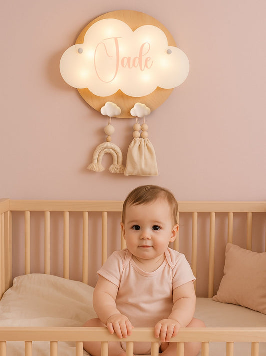 Veilleuse Collection Douceur : Nuages Blancs - Prénom Rose