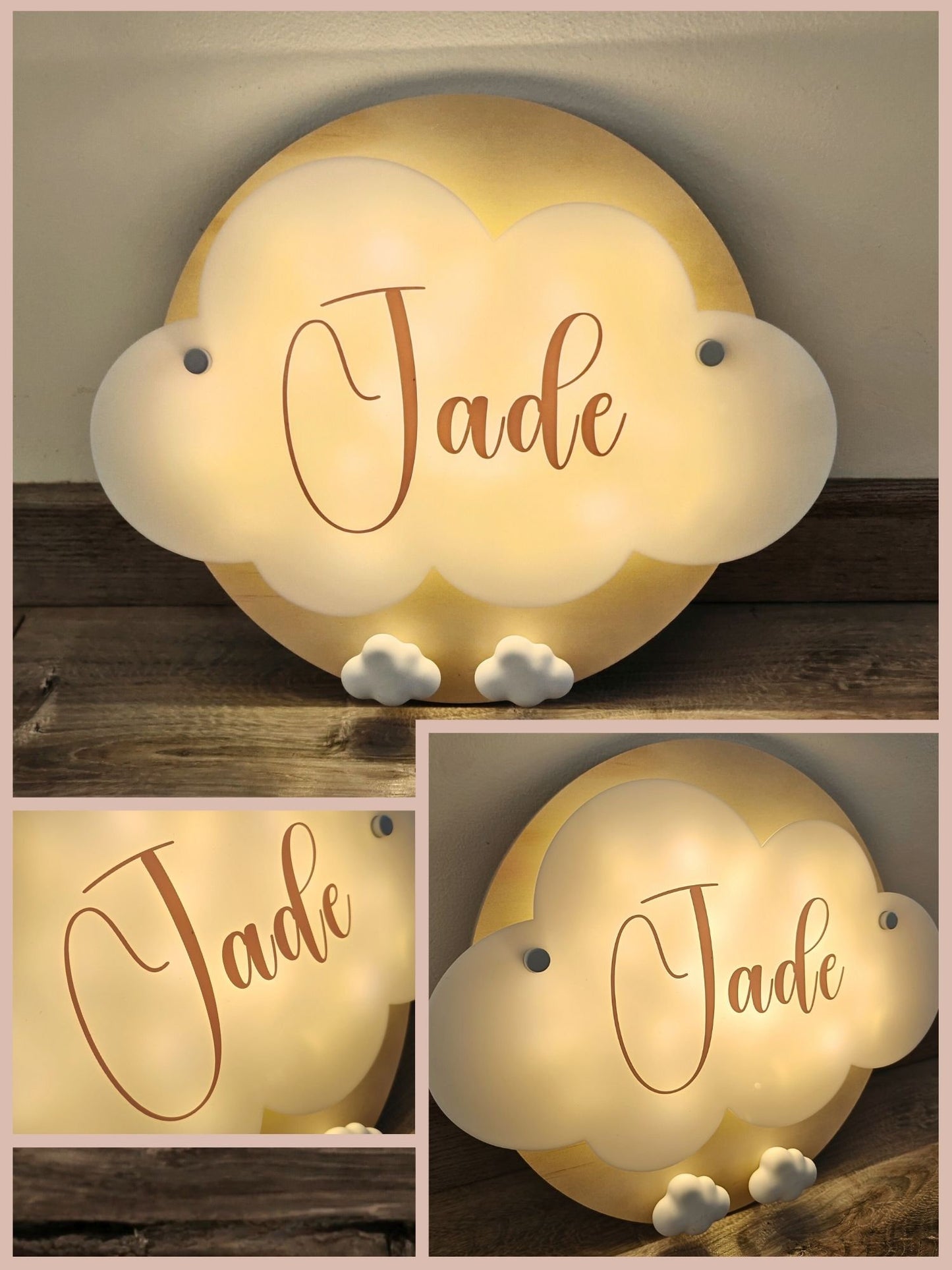 Veilleuse Collection Douceur : Nuages Blancs - Prénom Rose