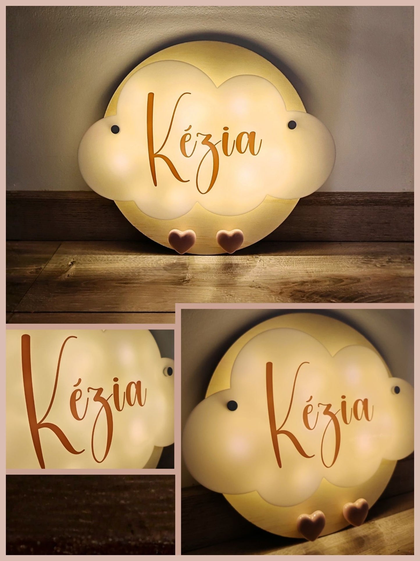 Veilleuse Collection Tendresse : Coeurs Roses - Prénom Rose