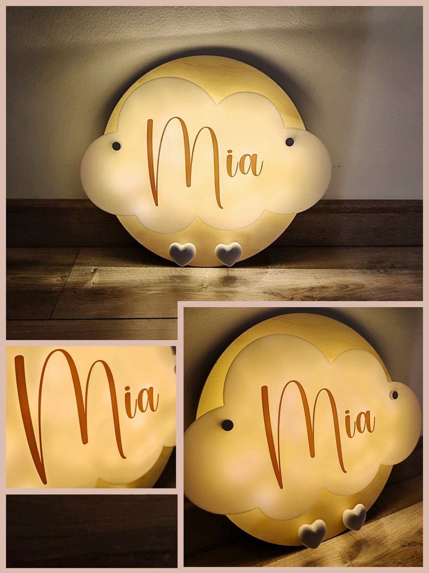 Veilleuse Collection Tendresse : Coeurs Blancs - Prénom Rose