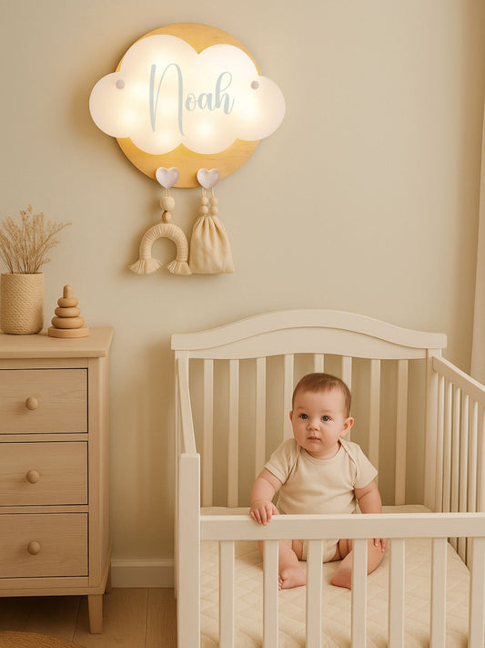 Veilleuse Collection Tendresse : Coeurs Blancs - Prénom Bleu