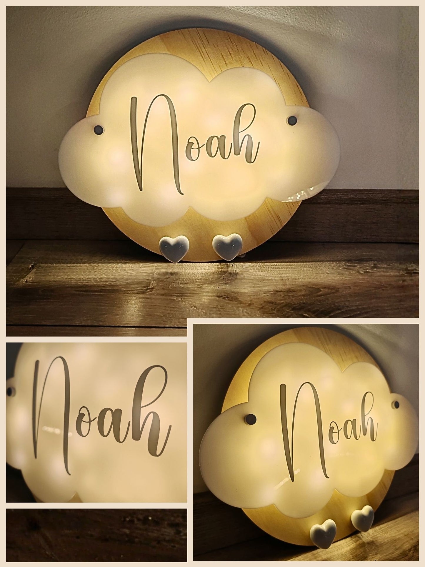 Veilleuse Collection Tendresse : Coeurs Blancs - Prénom Bleu