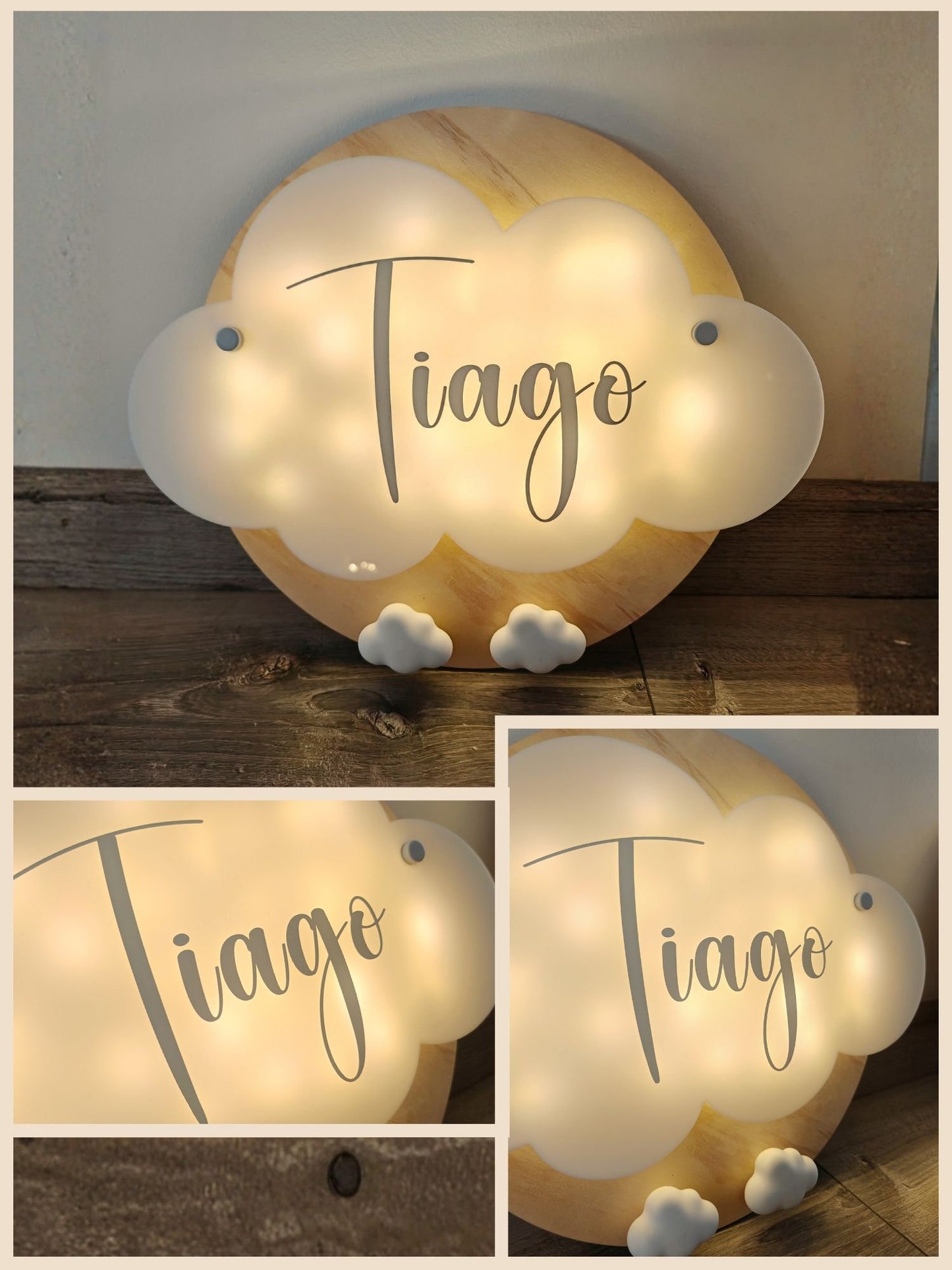 Veilleuse Collection Douceur : Nuages Blancs - Prénom Bleu