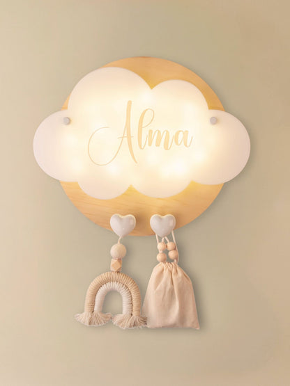 Veilleuse Collection Tendresse : Coeurs Blancs - Prénom Beige