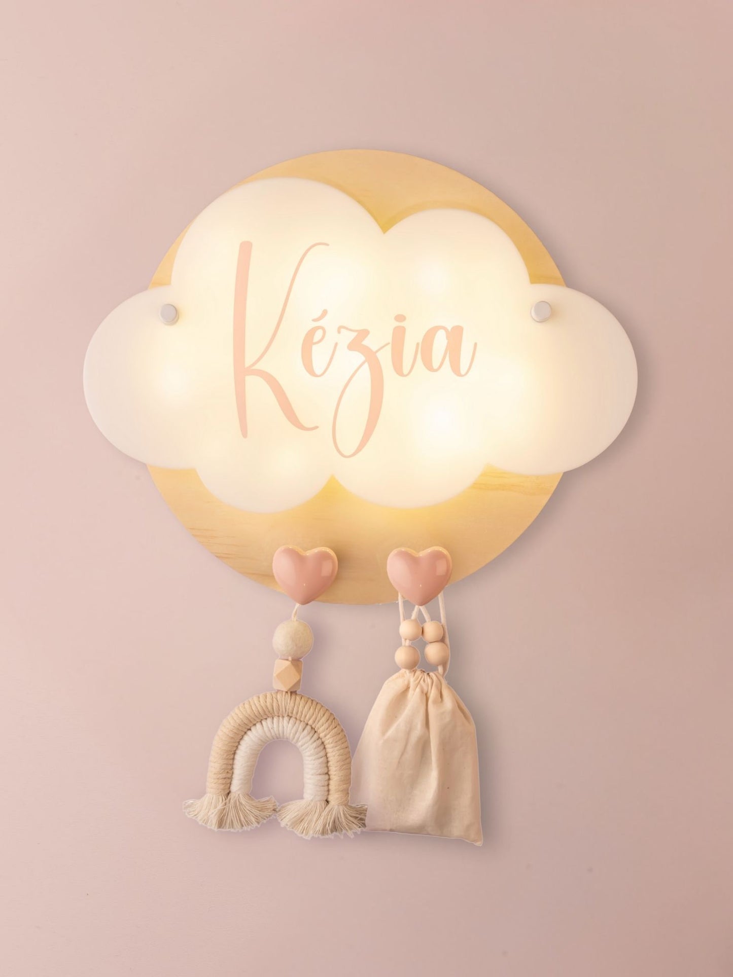 Veilleuse Collection Tendresse : Coeurs Roses - Prénom Rose