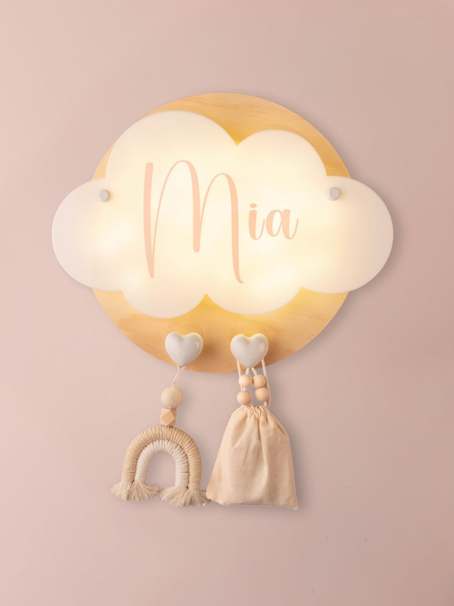 Veilleuse Collection Tendresse : Coeurs Blancs - Prénom Rose