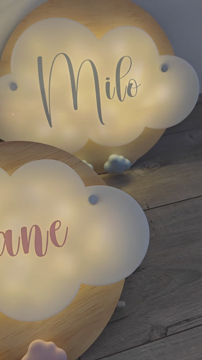 Veilleuse Collection Douceur : Nuages Blancs - Prénom Bleu
